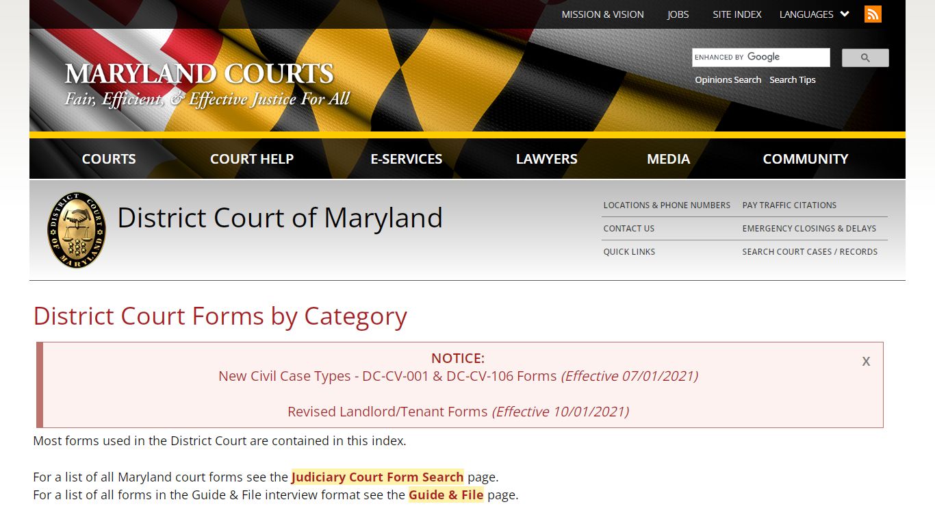District Court Forms by Category | Maryland Courts