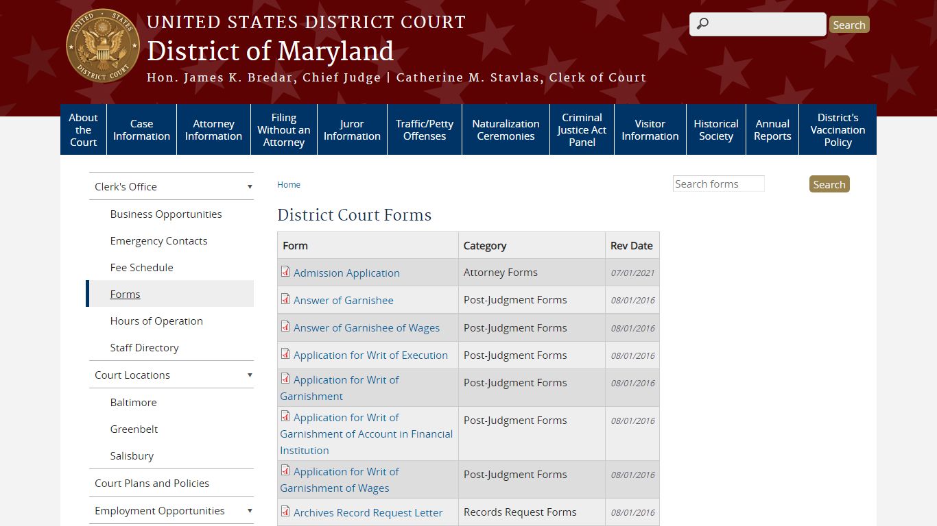 District Court Forms | District of Maryland - United States Courts