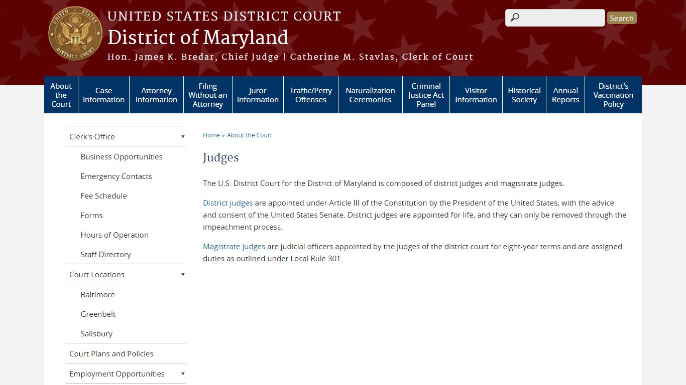Judges | District of Maryland | United States District Court